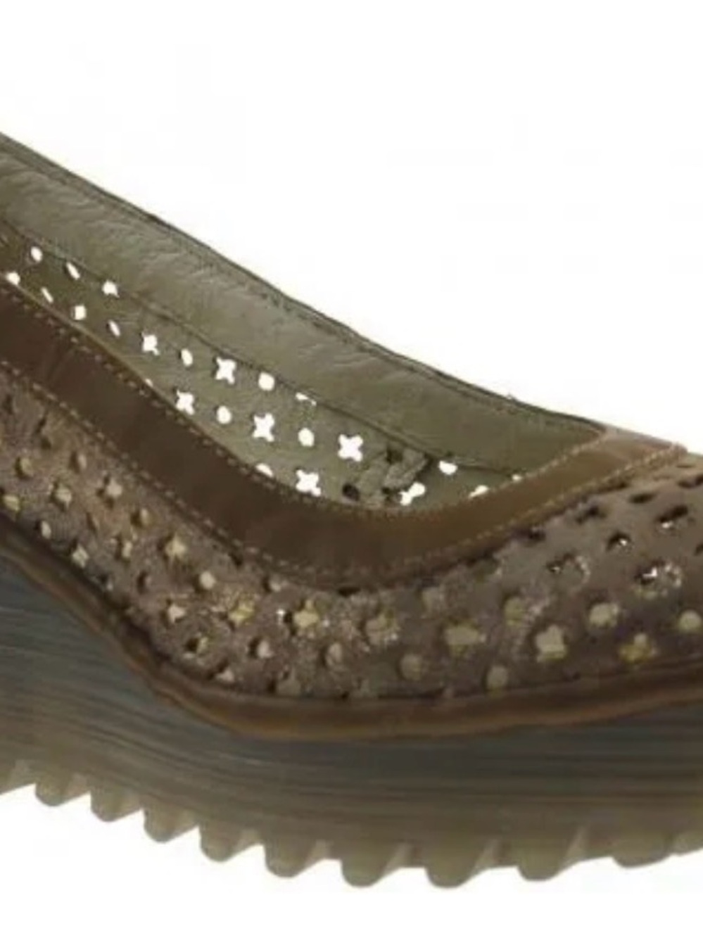 Fly London Yika tan coloured Perforated Wedge Pump